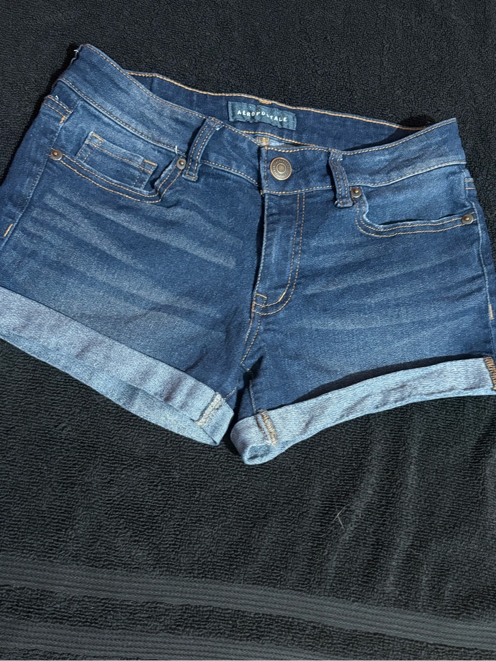 Aeropostale Dark Blue Rolled Hem Denim Shorts